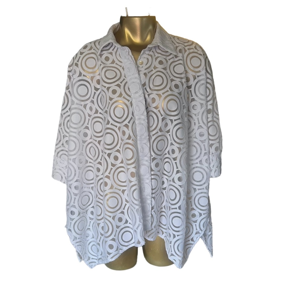Nally & Millie Sheer, White Circular Patterned Shortsleeved Blouse, One Size